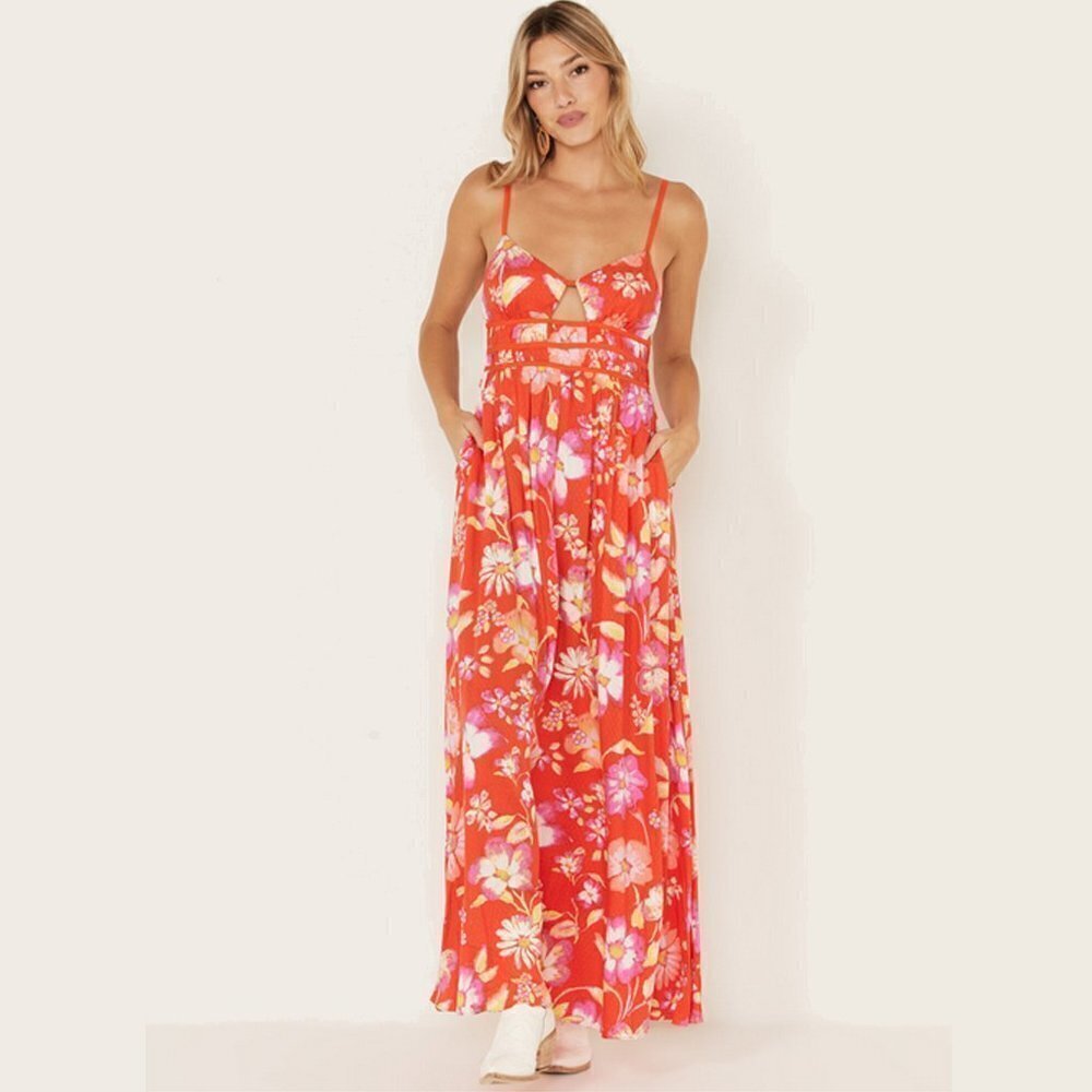 Free People Red Floral Maxi Dress